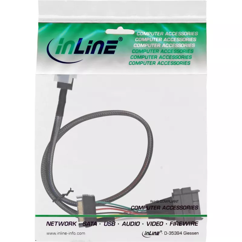Cable de conexión InLine U.2, SSD con U.2 (SFF-8639) a SFF-8643 + alimentación, 0,5 m