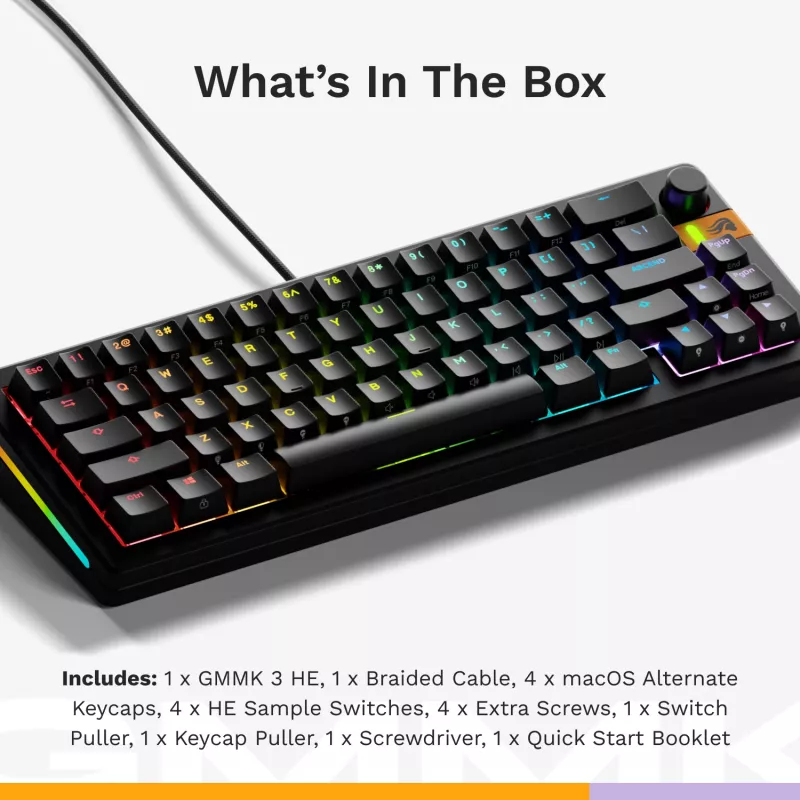Glorious Gaming GMMK 3 HE 65% Prebuilt con cable negro - US, con cable, USB, mecánico, QWERTY, RGB LED, negro