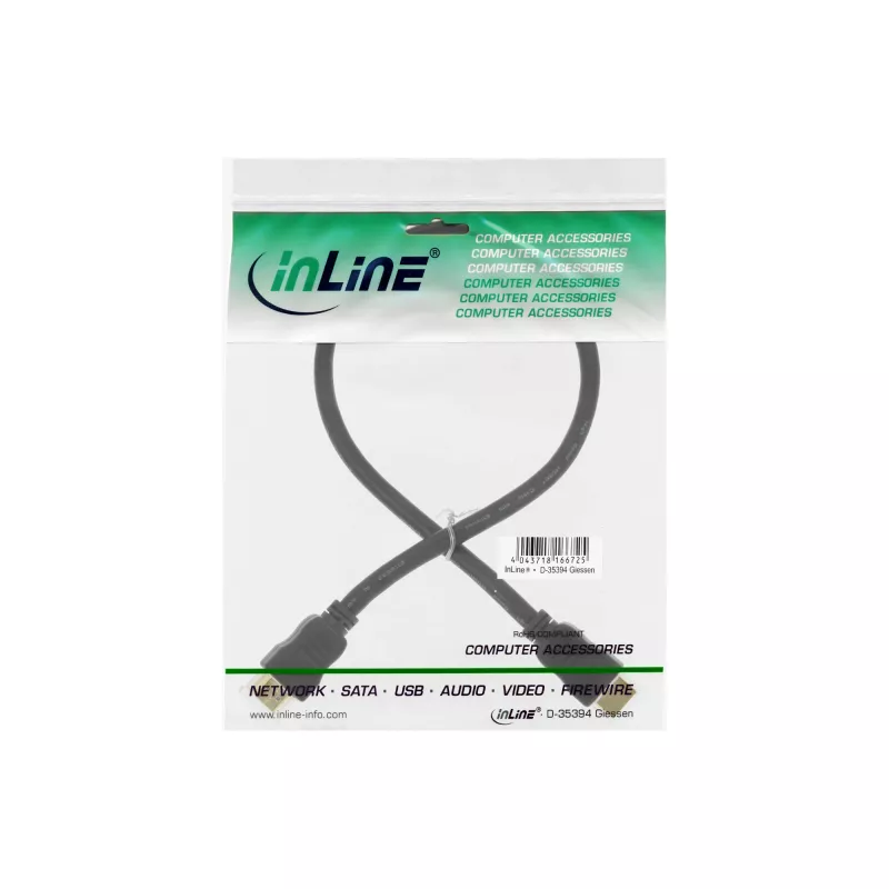 Cable HDMI High Speed con Ethernet InLine, M/M, negro, contactos dorados, 5 m