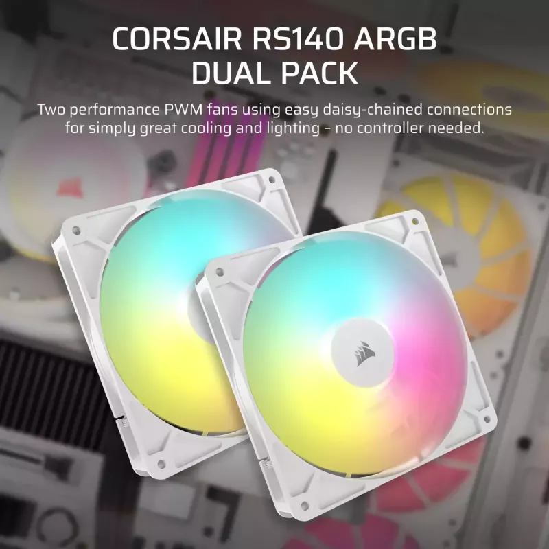 Corsair RS140 ARGB Dual Pack ventiladores de caja, 140 mm, blancos, CO-9050187-WW