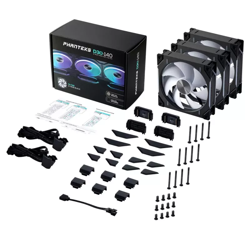 Phanteks D30-140 PWM Regular Airflow D-RGB PH-F140D30_DRGB_PWM_BK01_3P ventilador de caja, 140 mm, negro (3 uds.)