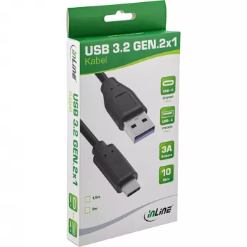 Cable InLine USB 3.2 Gen.1x2, conector USB-C macho / conector USB-A macho, negro, 2 m