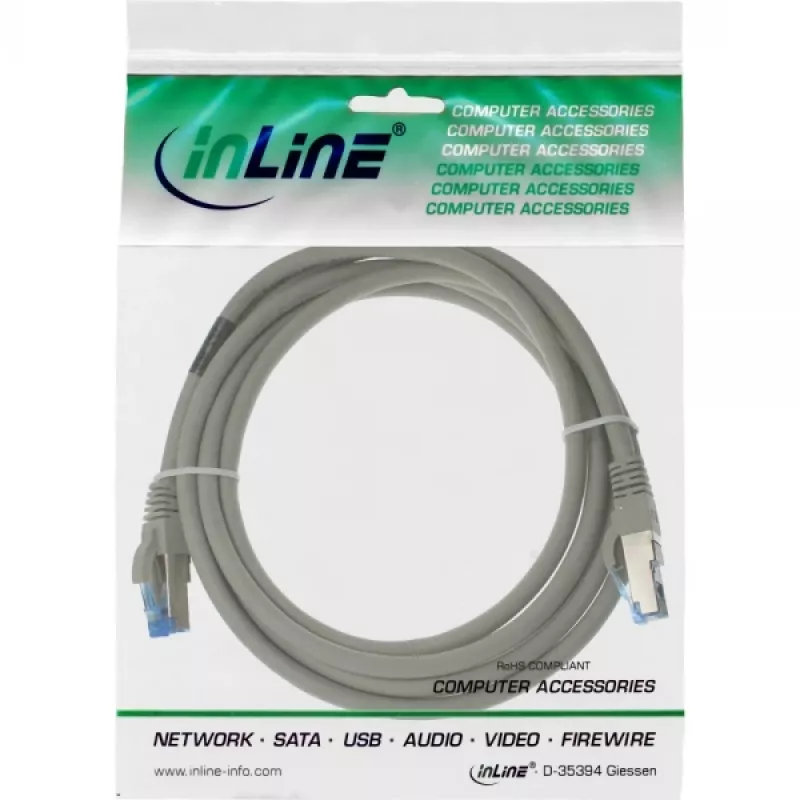 Cable de red InLine S/FTP PiMF Cat.6A libre de halógenos 500MHz gris 1m