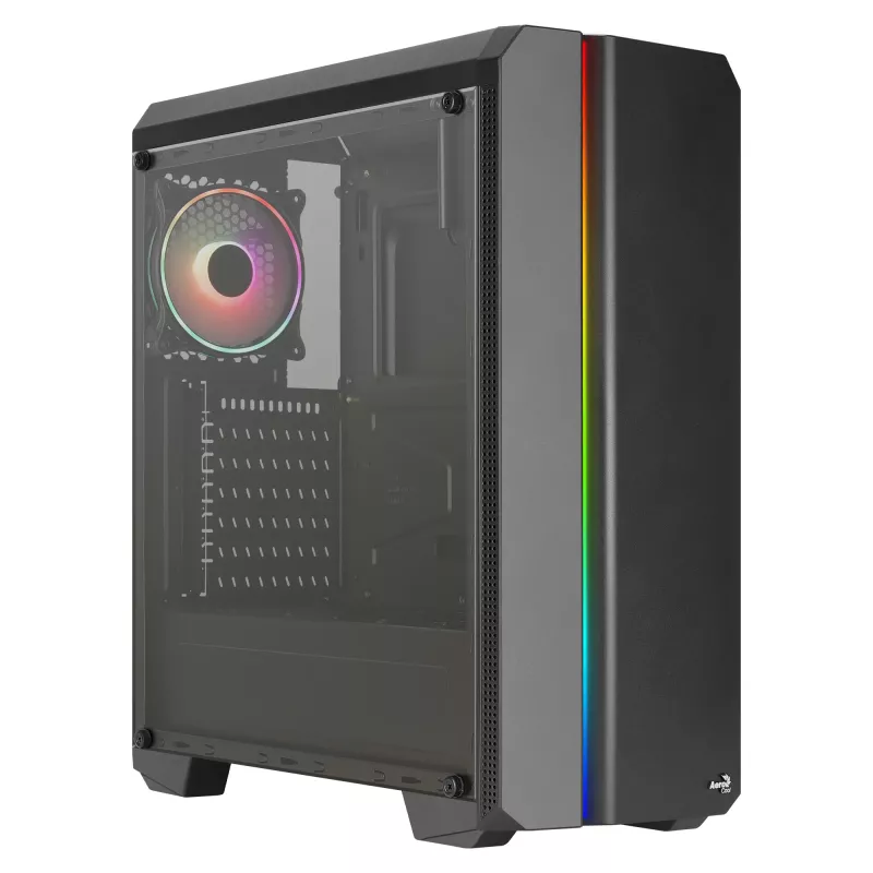 Caja PC Aerocool GENESISV2BK ATX, frontal LED ventilador ARGB 12 cm, negro