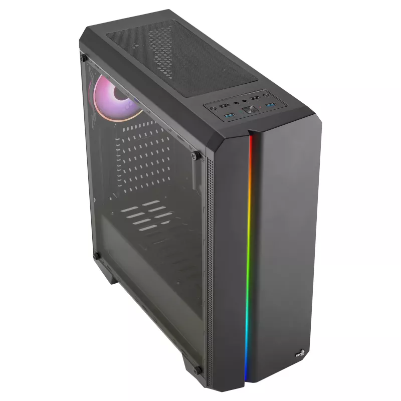 Caja PC Aerocool GENESISV2BK ATX, frontal LED ventilador ARGB 12 cm, negro