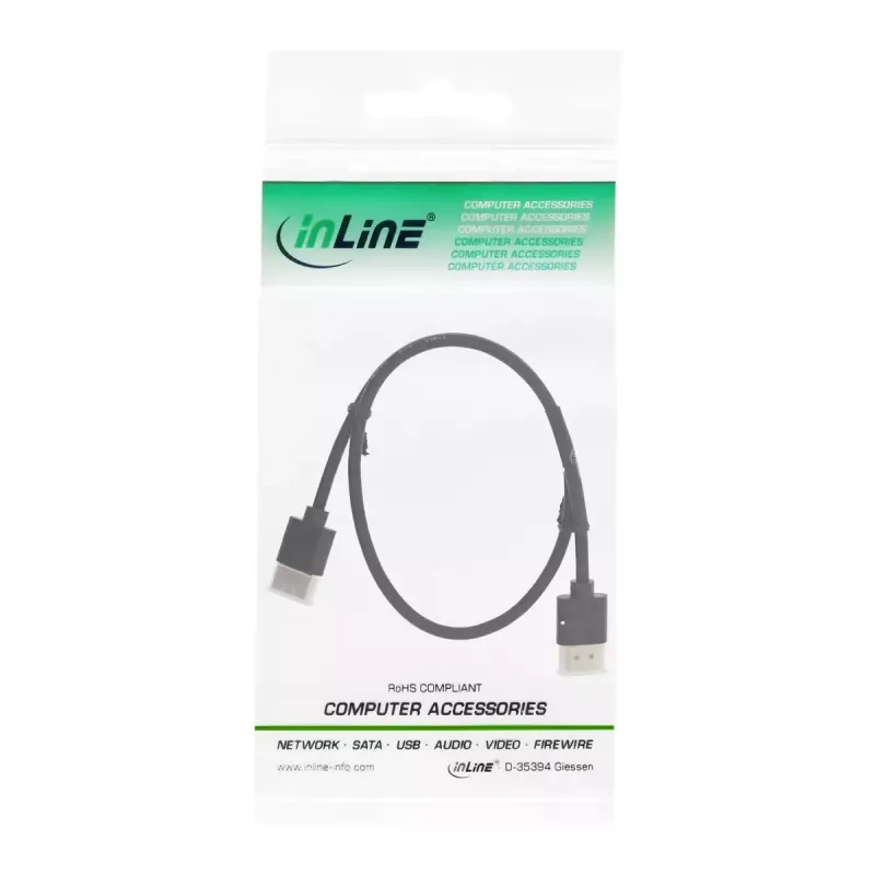 Cable HDMI High Speed con Ethernet InLine, AM/AM, ultrafino, negro/dorado, 1,8 m