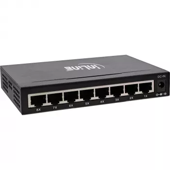 Switch de red InLine 8 puertos, 1 Gbit/s, sobremesa, metal, sin ventilador, puertos apantallados