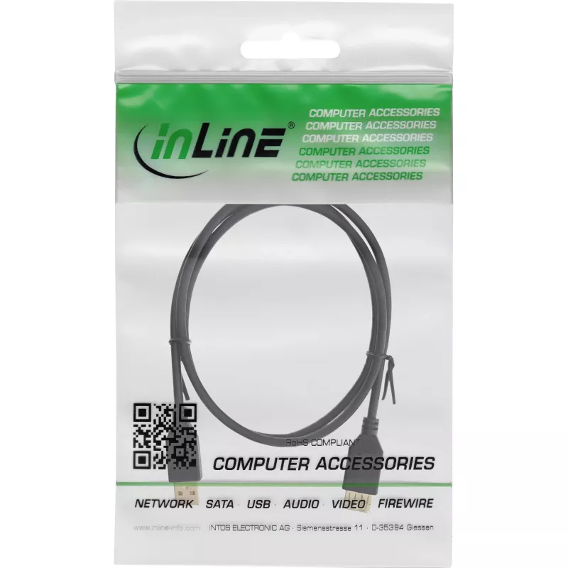 Cable de extensión USB 2.0 Type-A conector macho / conector hembra, dorado, negro, 0,5 m