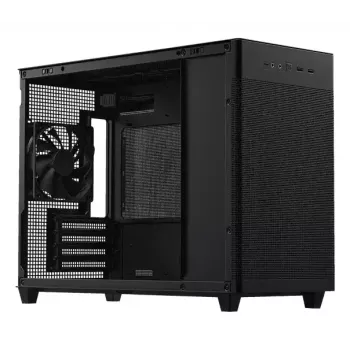 Caja de PC ASUS Prime AP201 MicroATX Mini Tower Negra — compatible con microATX, GPU máx. 338 mm, altura de disipador de CPU 170 mm, 3x bahías de 3,5 pulgadas, USB-A 2x, USB-C 1x