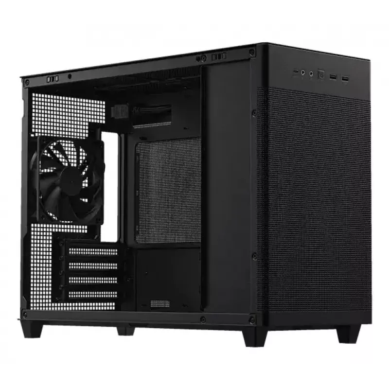 Caja de PC ASUS Prime AP201 MicroATX Mini Tower Negra — compatible con microATX, GPU máx. 338 mm, altura de disipador de CPU 170 mm, 3x bahías de 3,5 pulgadas, USB-A 2x, USB-C 1x
