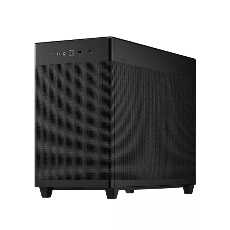 Caja de PC ASUS Prime AP201 MicroATX Mini Tower Negra — compatible con microATX, GPU máx. 338 mm, altura de disipador de CPU 170 mm, 3x bahías de 3,5 pulgadas, USB-A 2x, USB-C 1x