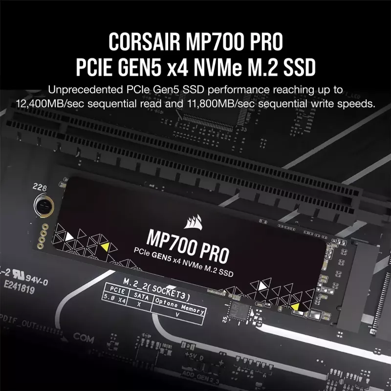 SSD Corsair MP700 PRO M.2 4 TB PCIe 5.0 NVMe 12400 MB/s lectura 11800 MB/s escritura
