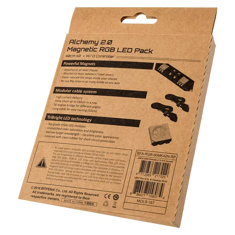 BitFenix Alchemy 2.0 BFA-RGB-80MK42N-RP kit de tiras LED RGB magnéticas, 2x 40 cm, 2x 21 LED
