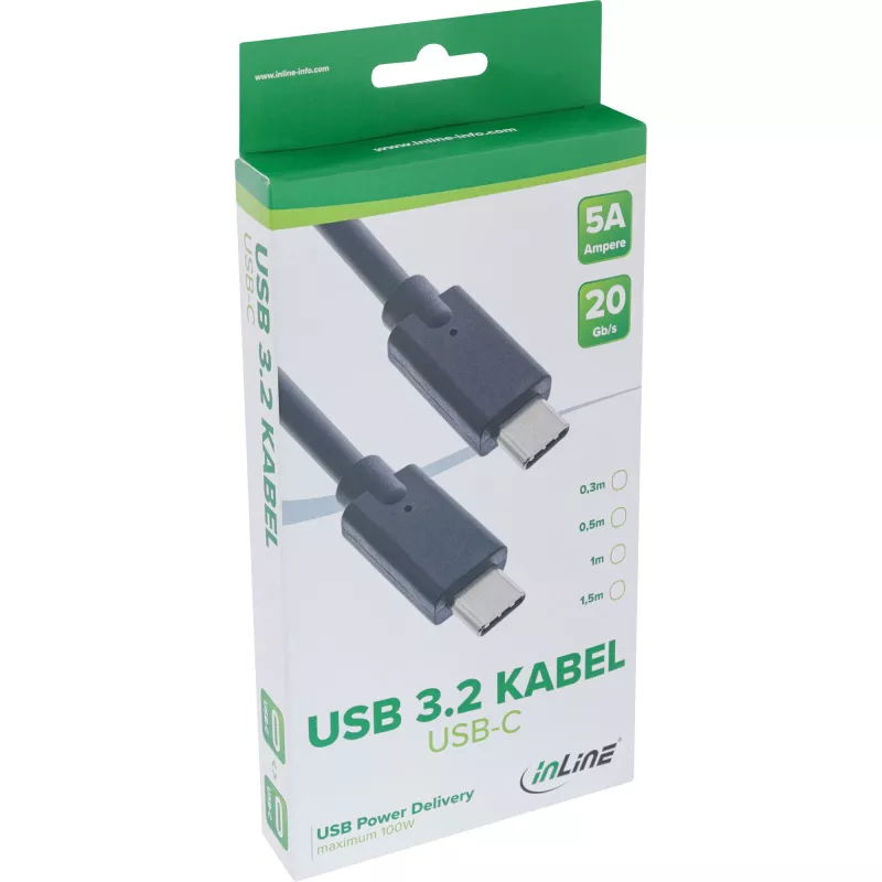 Cable USB 3.2 Gen.2x2 InLine 35702A 2m USB-C macho/macho negro