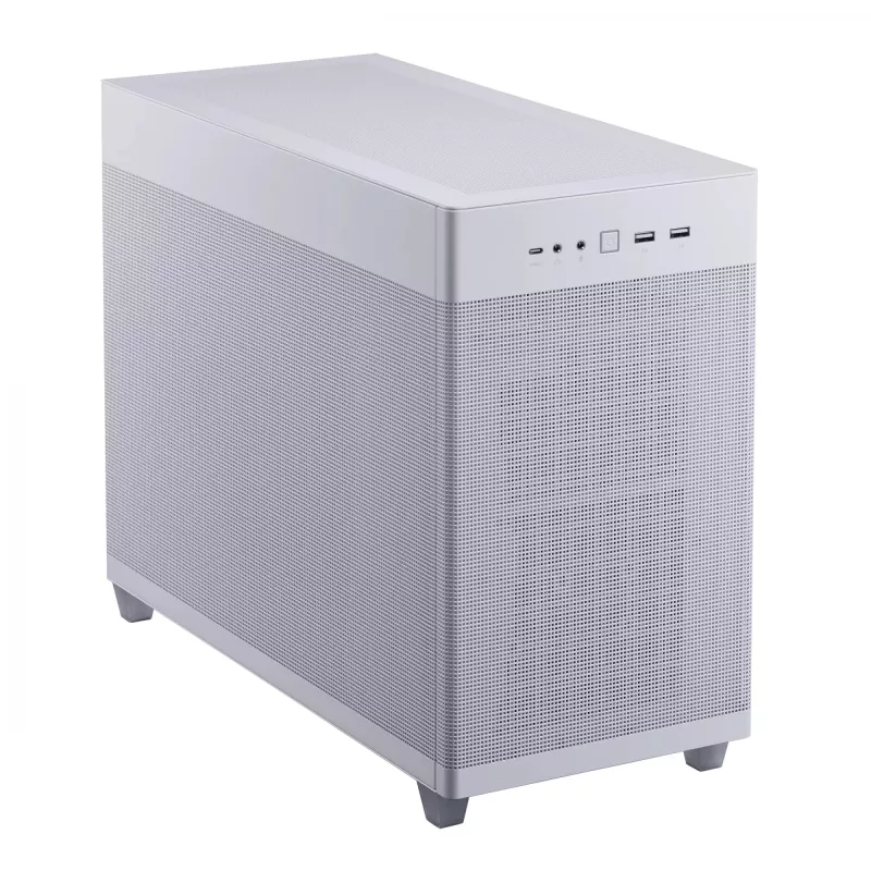Carcasa de PC ASUS Prime AP201 MicroATX Mini Tower blanca — compatible con microATX, GPU hasta 338 mm, 3×3,5
