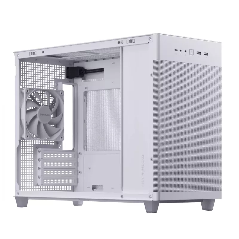 Carcasa de PC ASUS Prime AP201 MicroATX Mini Tower blanca — compatible con microATX, GPU hasta 338 mm, 3×3,5