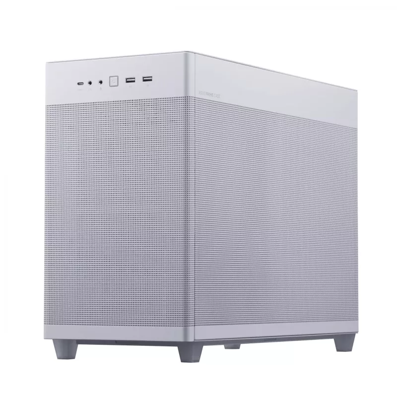 Carcasa de PC ASUS Prime AP201 MicroATX Mini Tower blanca — compatible con microATX, GPU hasta 338 mm, 3×3,5