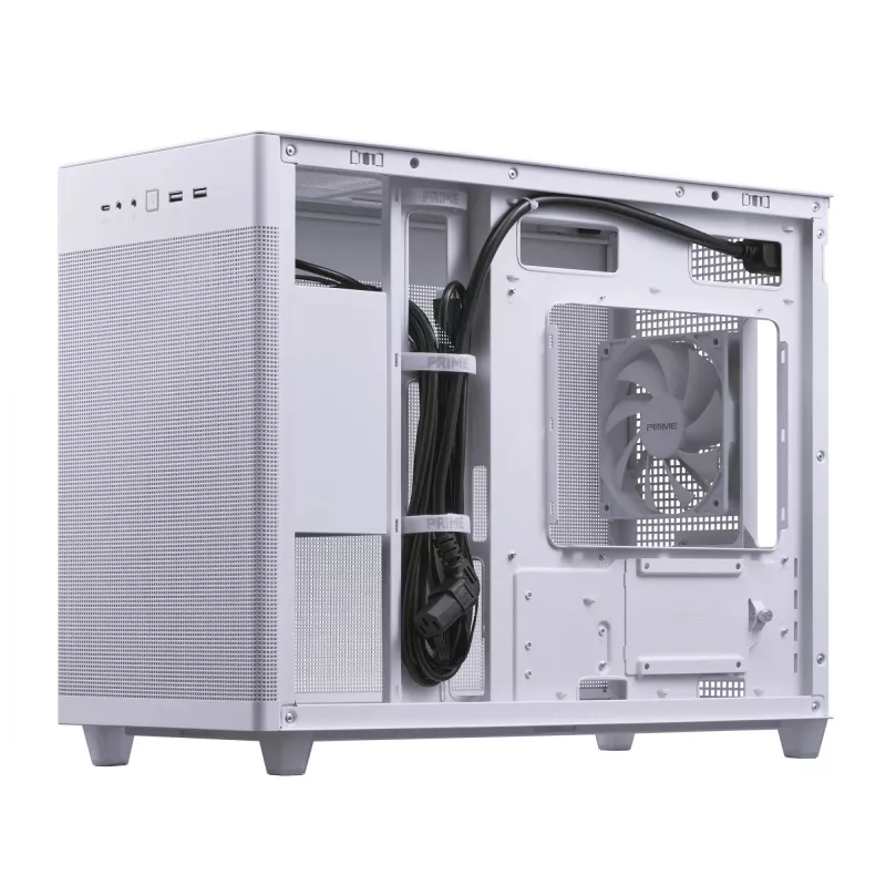 Carcasa de PC ASUS Prime AP201 MicroATX Mini Tower blanca — compatible con microATX, GPU hasta 338 mm, 3×3,5