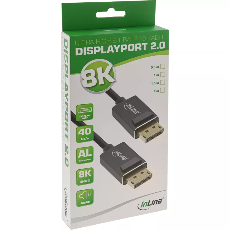 Cable DisplayPort 2.0 InLine, 8K4K UHBR, negro, contactos dorados, 1m