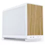 Caja de PC Lian Li A3-mATX Micro Tower blanca con detalles en madera — compatible con Micro-ATX/Mini-ITX, fuentes ATX/SFX/SFX-L
