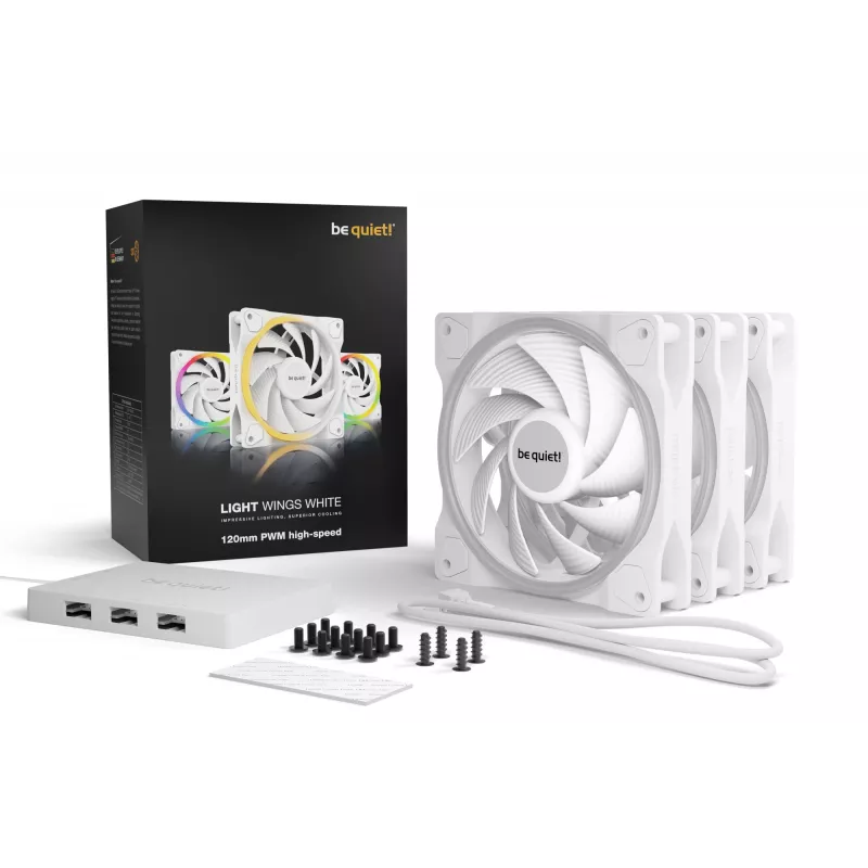 be quiet Light Wings White | 120mm PWM-High-Speed Triple-Pack ventilador para carcasa de PC 12 cm 3 uds.