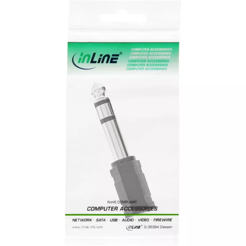 Adaptador de audio InLine 6,3 mm conector macho / 3,5 mm conector hembra estéreo, 3,5 mm conector hembra, 3,5 mm H, negro