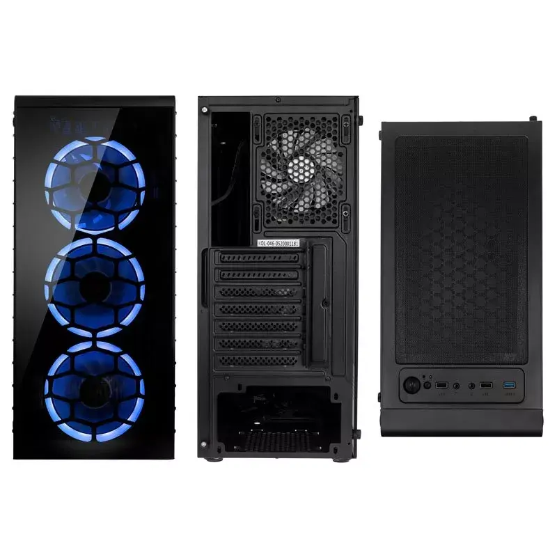 Caja de PC Midi Tower Kolink Observatory Lite — negra, cristal templado, ATX/Micro-ITX, 3x120mm frontal, 1x120mm trasero, 190×400×440 mm