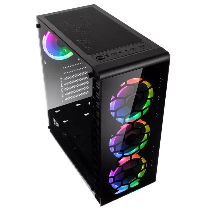 Caja de PC Midi Tower Kolink Observatory Lite — negra, cristal templado, ATX/Micro-ITX, 3x120mm frontal, 1x120mm trasero, 190×400×440 mm