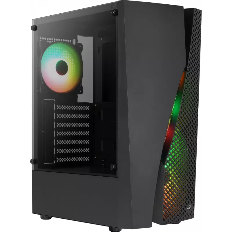 Caja de PC Aerocool WAVEBKV3 ATX de cristal templado con 4 ventiladores RGB negra