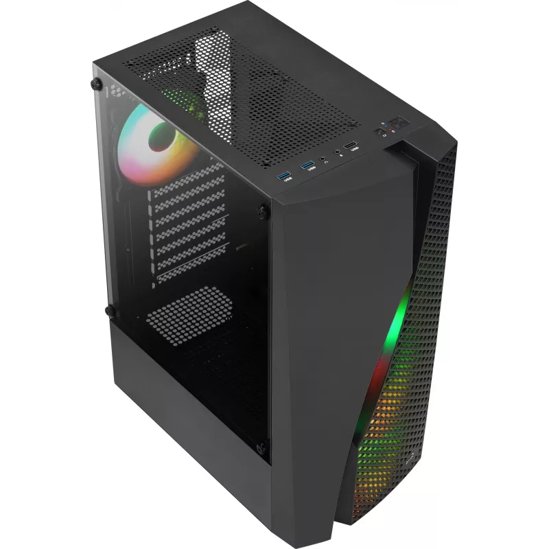 Caja de PC Aerocool WAVEBKV3 ATX de cristal templado con 4 ventiladores RGB negra