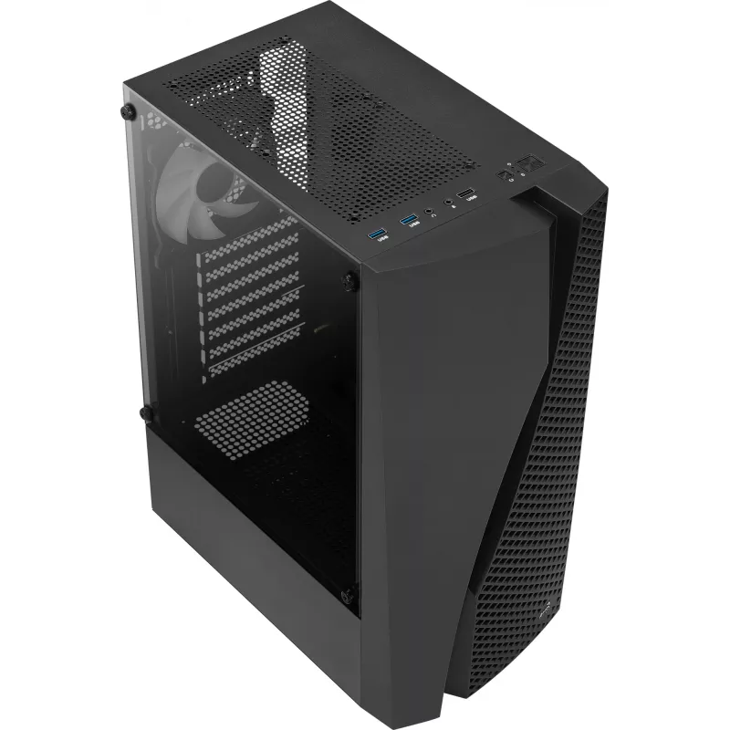 Caja de PC Aerocool WAVEBKV3 ATX de cristal templado con 4 ventiladores RGB negra