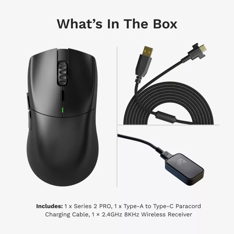 Ratón gaming inalámbrico GLORIOUS Series 2 PRO (para diestros) – 26.000 DPI, RF Wireless + USB‑C, 4K/8K Hz, 6 botones, negro