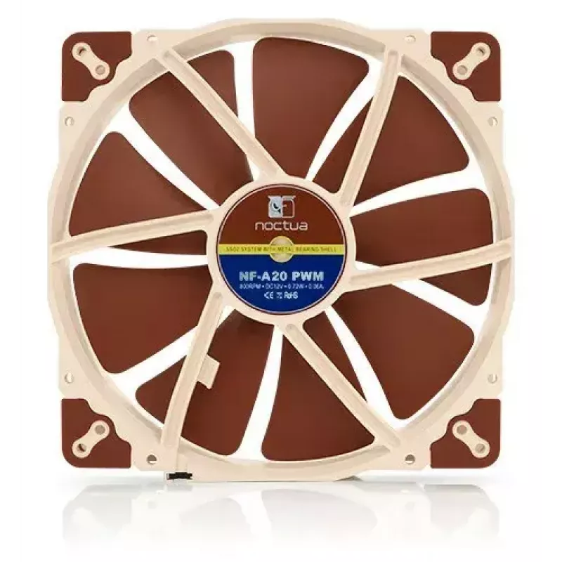 Ventilador de caja de ordenador Noctua NF-A20 PWM 200 mm, 4-Pin PWM, 350–800 rpm, 146,9 m³/h, rodamiento SSO