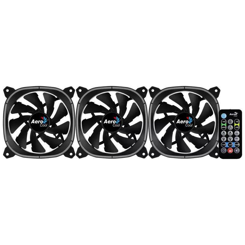 Aerocool ASTRO12PRO Kit 3 ventiladores PC 12 cm LED RGB antivibración mando a distancia