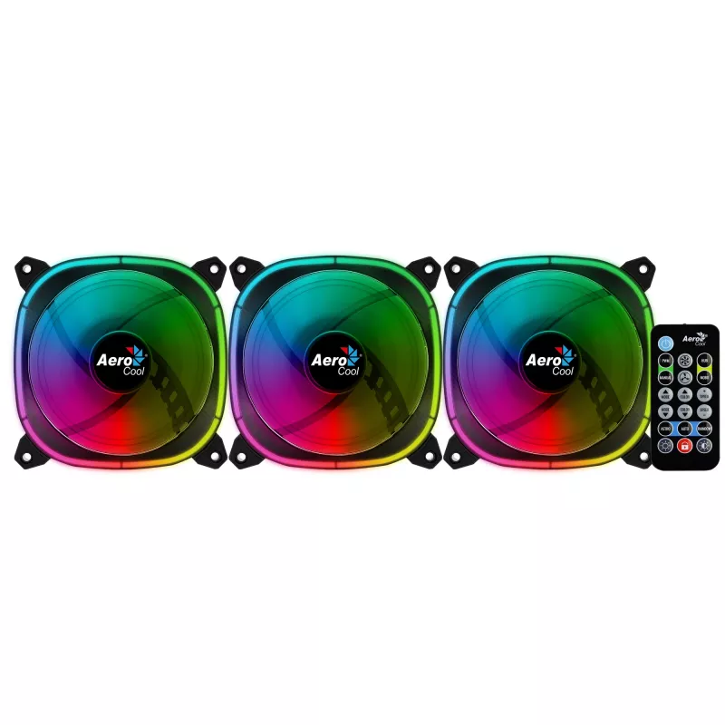 Aerocool ASTRO12PRO Kit 3 ventiladores PC 12 cm LED RGB antivibración mando a distancia