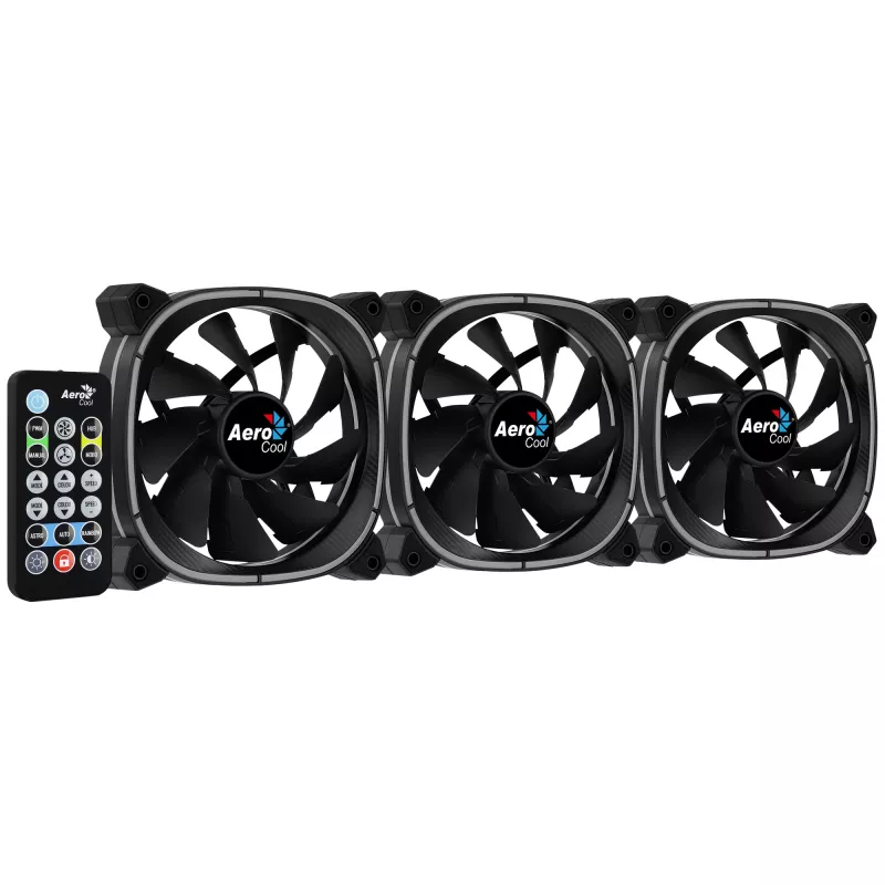 Aerocool ASTRO12PRO Kit 3 ventiladores PC 12 cm LED RGB antivibración mando a distancia