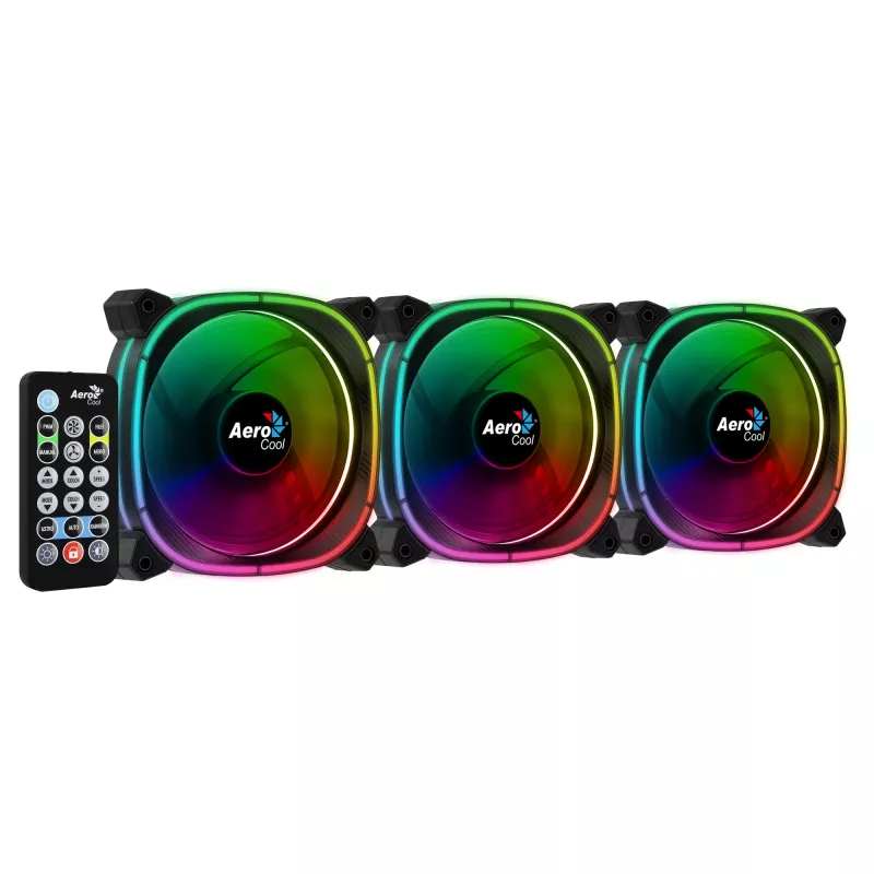 Aerocool ASTRO12PRO Kit 3 ventiladores PC 12 cm LED RGB antivibración mando a distancia