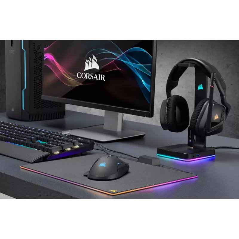 Soporte para auriculares CORSAIR ST100 RGB Premium - con soporte 7.1 Surround - iluminación RGB personalizable