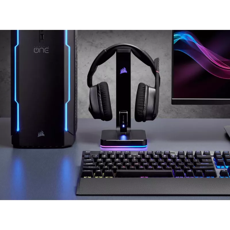 Soporte para auriculares CORSAIR ST100 RGB Premium - con soporte 7.1 Surround - iluminación RGB personalizable