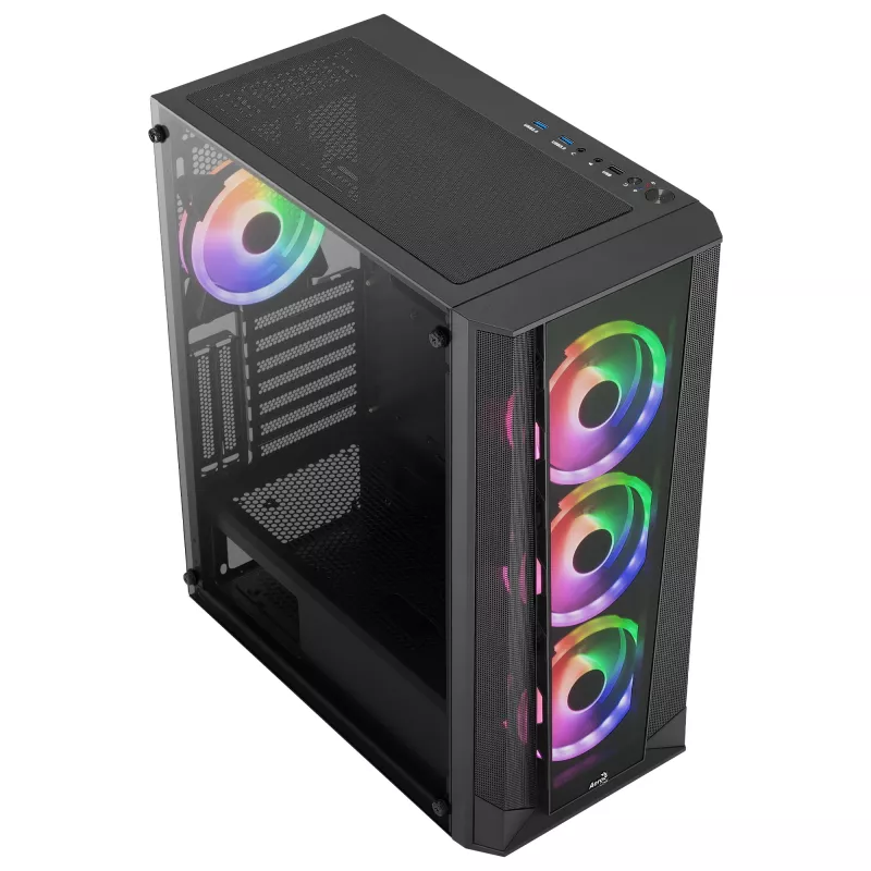 Caja PC Aerocool PRISMBKV3 ATX negra 4 ventiladores ARGB frontal lateral de cristal templado