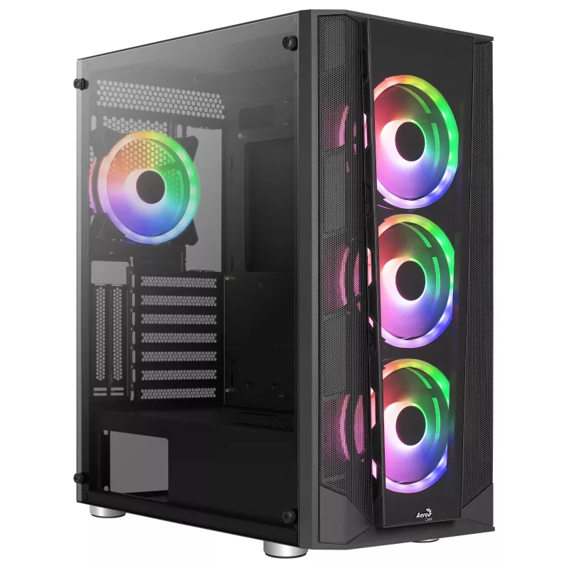 Caja PC Aerocool PRISMBKV3 ATX negra 4 ventiladores ARGB frontal lateral de cristal templado