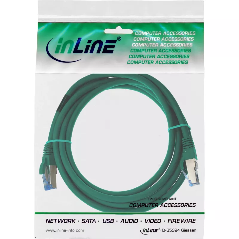 Latiguillo InLine S/FTP PiMF Cat.6A libre de halógenos 500MHz verde 2m
