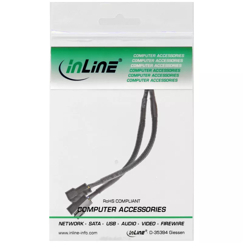 InLine cable de alimentación en Y para ventilador PWM, 4 pines. 1M/2F, 0,15 m