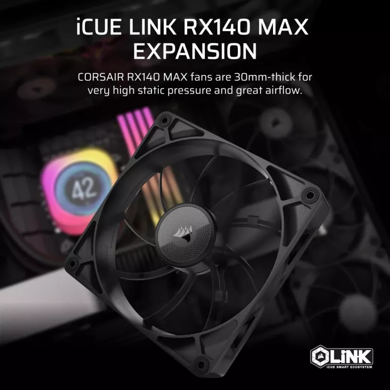 CORSAIR iCUE Link RX140 MAX ventilador PWM de 140 mm, grueso, expansión