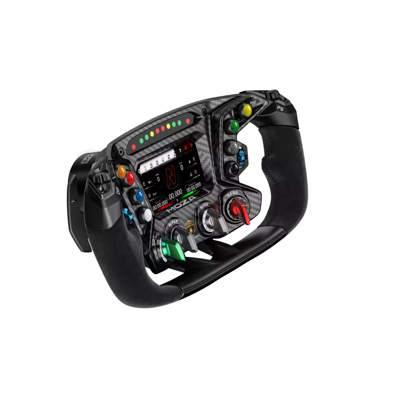 Volante Moza Racing Essenza SCV12, volante de carreras, negro, aluminio, fibra de carbono, 164 cm, 164 cm, 310 mm