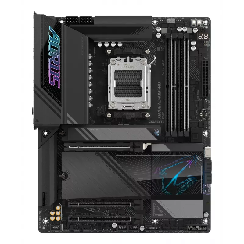 Placa base GIGABYTE X870E AORUS PRO - Compatible con CPUs AMD Ryzen 9000, VRM digital 16+2+2 fases, hasta 8000MHz DDR5 (OC), 3xPCIe 5.0 + 1xPCIe 4.0, Wi-Fi 7, 2.5GbE LAN, USB 4