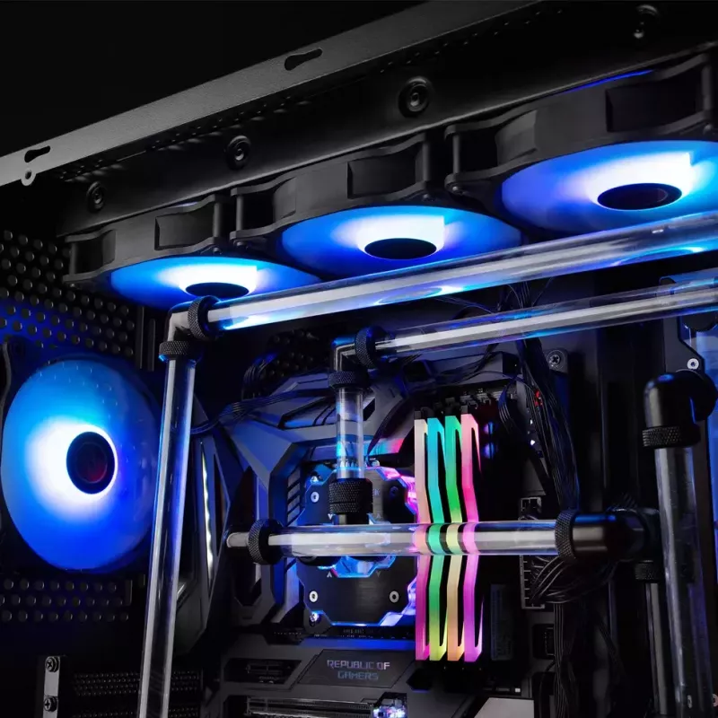 RAIJINTEK EOS 12 RBW ADD ventiladores de 120 mm (2 uds.) con controlador, hub de 8 puertos y mando a distancia, negro/blanco