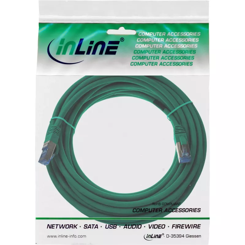 Cable de red InLine S/FTP PiMF Cat.6A libre de halógenos 500MHz verde 5m