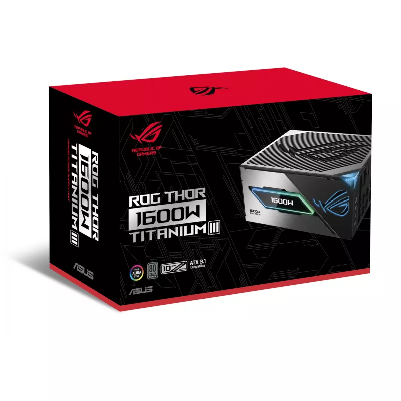 Fuente de alimentación ASUS ROG THOR-1600T3-GAMING 1600 W, 80 PLUS Titanium, ATX 3.1, totalmente modular, pantalla OLED