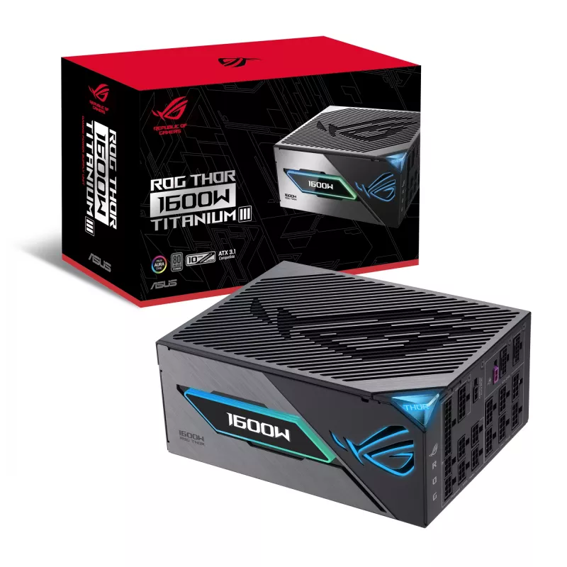 Fuente de alimentación ASUS ROG THOR-1600T3-GAMING 1600 W, 80 PLUS Titanium, ATX 3.1, totalmente modular, pantalla OLED
